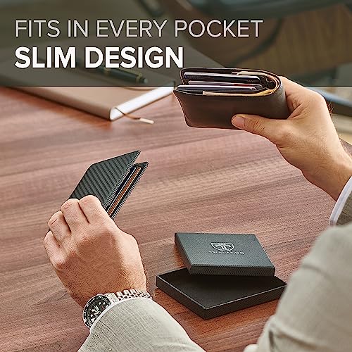 TRAVANDO Money Clip Wallet RIO - Mens Wallets slim Front Pocket RFID Blocking Card Holder Minimalist Mini Bifold Gift Box (Carbon Leather, Carbon)