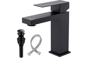 Matte Black Bathroom Faucet, Single Handle Bathroom Sink Faucet, Stainless Steel Bathroom Faucet with Pop Up Drain, 1 Hole Ba