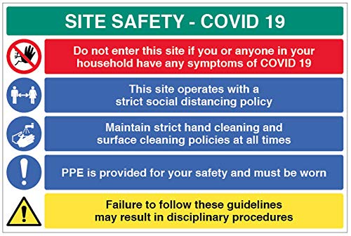 Site Safety COVID19 - This site operates a strict social distancing policy, hand cleaning policy, wear PPE - 4mm fluted 900x600mm