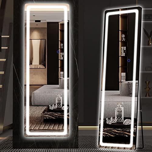 Hasipu Full Length Mirror with Lights, 56" x 16" Lighted Floor Standing