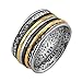 Paz Creations .925 Sterling Silver and Yellow Gold Over Silver and Black Rhodium Plated Spinner Ring Made in Israel