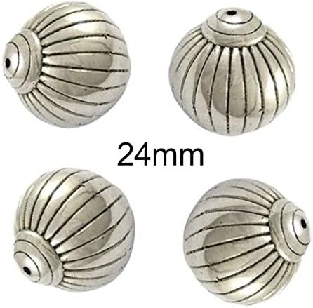 8pcs Large 24mm Metalized Antique Silver Plated Designed Round Beads P1643Y