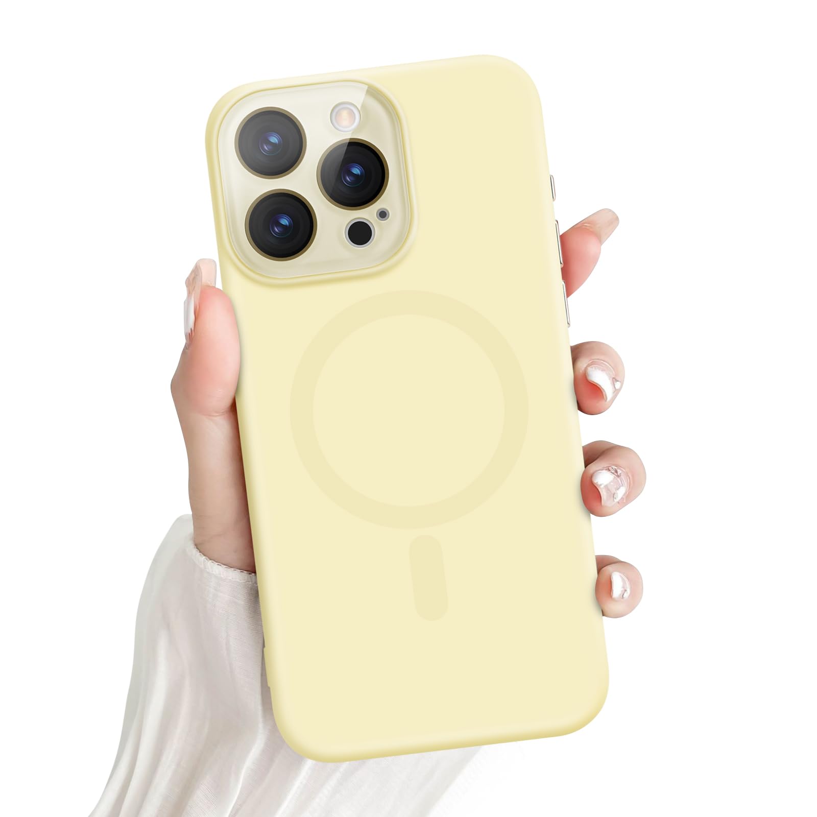 Photo 1 of Newseego for iPhone 15 Pro Max Magnetic Case, Cute Soft Liquid Silicone Case for Women Girls Men Anti-Drop Anti-Scratch Bumper Shockproof Full Camera Lens Protection Cover for iPhone 15 Pro Max-Yellow