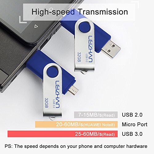 leizhan USB Flash Drive 32GB USB 3.0 Micro Pendrive for Samsung Galaxy S7 S6 S5 S4 S3, Xiaomi,LG,Sony, One-Plus,HTC, Meizu,Blue