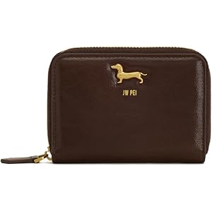 JW PEI Maeve Dachshund Metal Emblem Zip Wallet - Chocolate