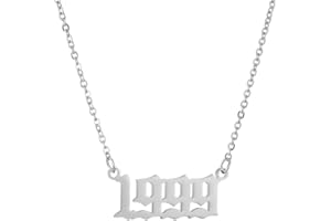 SKQIR Birth Years Necklace,Initial Year Number Pendant Necklace Birthday Gift Charm Friendship Old English Arabic Mumerals Stainless steel Necklace Jewelry for Women Girl
