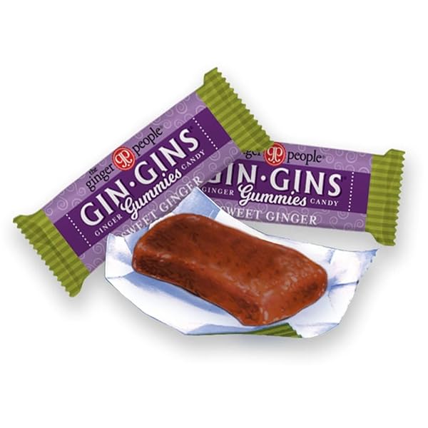 GIN GINS SWEET GINGER GUMMIES – 100% NATURAL CANDY BY THE GINGER PEOPLE – INDIVIDUALLY WRAPPED HEALTHY TREATS – MADE WITH THE FRESH RHIZOME – SWEET GUMMY FLAVOR – 3OZ BAG – PACK OF 1