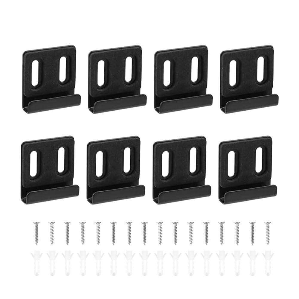 8Pcs Metal Mirror Clips Kit Mirror Clips with Screws for Frameless Mirror, Heavy Duty Wide Channel Mirror Hanger Hardware for Mirror Tile Hanger Bracket, Black