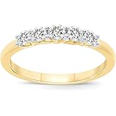 Lab Grown Five Stone Diamond Rings for Women | 10K Solid Yellow and White Gold Certified 1/4-1 CT. TW. Diamond Anniversary Bands and Wedding Rings