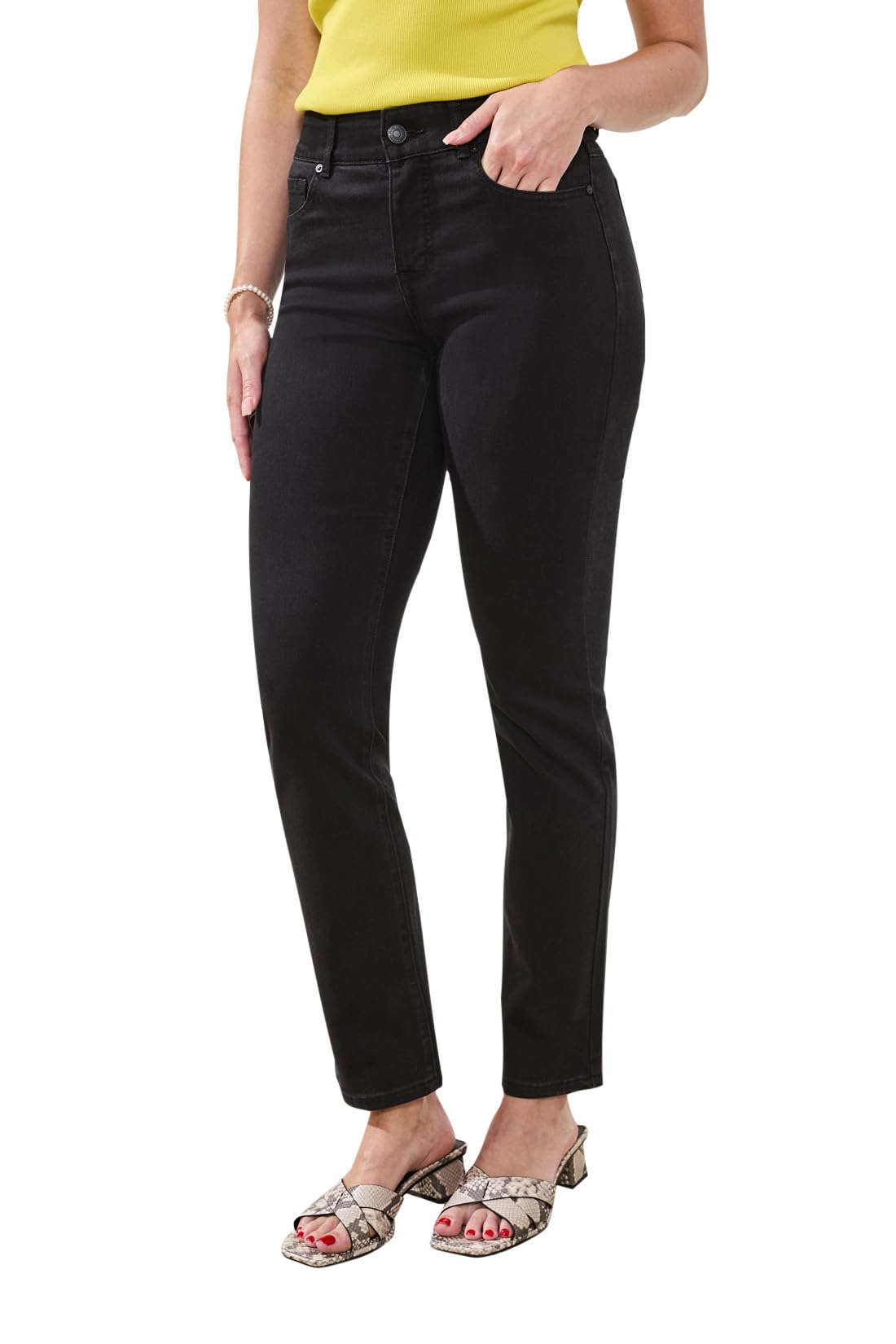 Tribal Sophia 5 Pocket Curvy Straight Pants, Black, 0