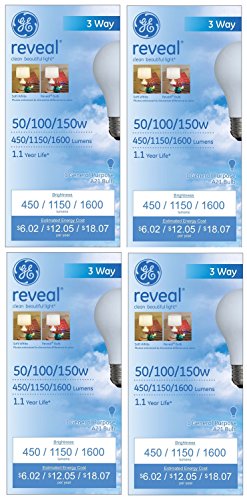 GE Lighting 97785 50/100/150-Watt A21 3-Way Reveal Light Bulb, 4-Pack