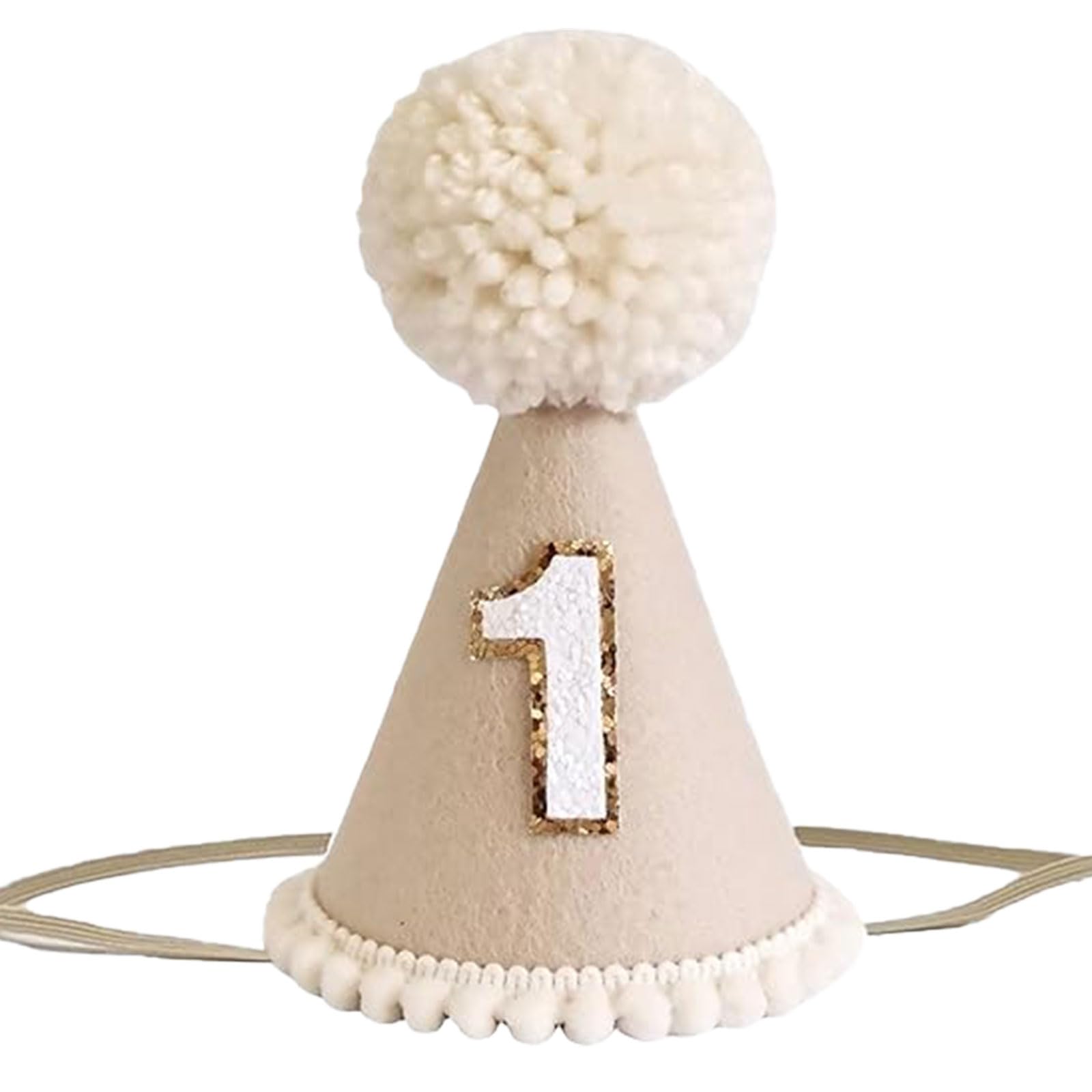 Vyqrx 1st Birthday Hat for Baby Boys Girlsβ Brown Felt Birthday Crown with Pom Pom, Soft Adjustable Party Hat for 1 Year Old Celebration, Cake Smash, Photo Props (Brown and white) β image 1