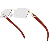 Dollger Rimless Rectangle Sunglasses for Men Women Hip-hop Wood Small Square Sunglasses Frameless 70s 90s Shades