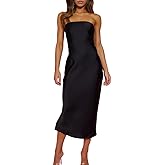 BEOVR Summer Satin Strapless Backless Wedding Guest Midi Dress for Women Elegant Tube Top Sleeveless Tie Back Maxi Dresses