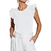 Ezbelle Women's Summer Tank Tops Ruffle Shirts Ribbed Knit Sleeveless Blouse Sexy Tshirt Trendy Outfits