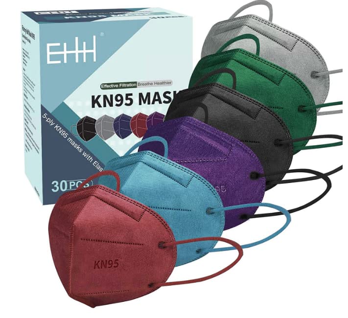 KN95 Face Masks, 30 Packs Individually Wrapped 5ply Colored KN95 Mask
