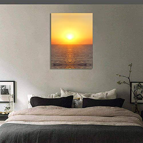 Open Sea Sunset Wall Art for Living Room Decor Framed Sun Falling on Wide Water Painting Sunshine Glow from The Ripples Picture Dusk Seascape Picture Prints (12 x 16 Inch)