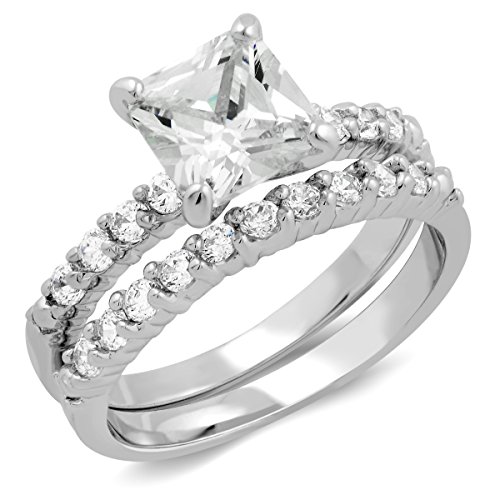 BSD Treasure 2-Piece Princess Cut Cubic Zirconia Engagement Ring (rhodium-plated-brass, 7)