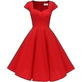 Hanpceirs Women's Cap Sleeve 1950s Retro Vintage Cocktail Swing Dresses with Pocket