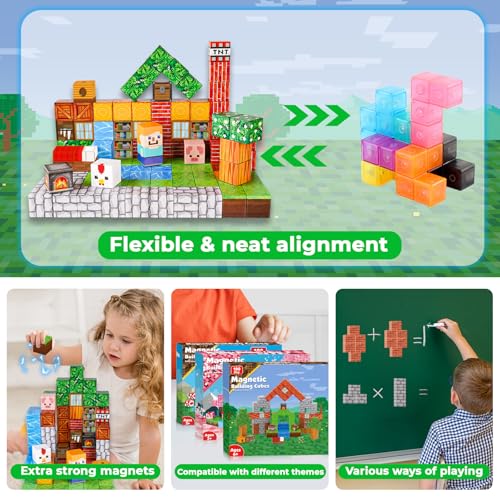 Goody King Magnetic Blocks |100PCS Magnetic Building Cube Game, Constructions Toys for Boys & Girls Age 3-4, 5 6 7 8 9 10, STEM Montessori Stacking Toy, Sensory Tiles Building Birthday for Toddlers