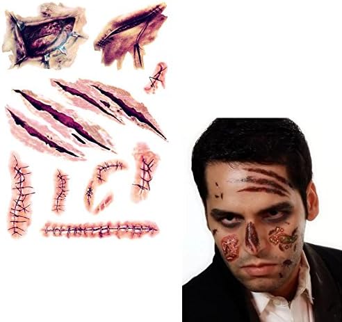 C360 Halloween Blood Scar Tattoos Scratch Wound Scab Temporary Tattoo Sticker Cosplay Wound Zombie Scars (10pcs)