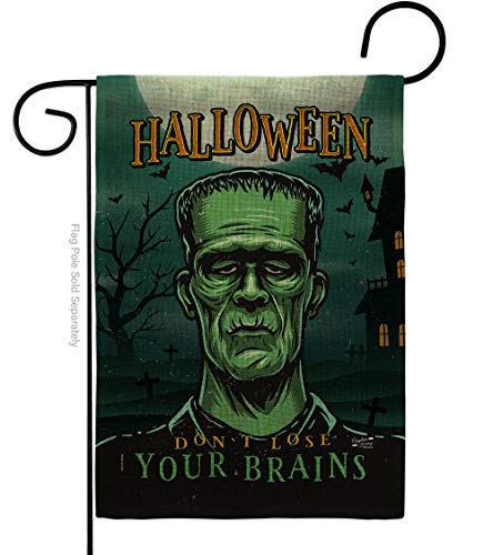 Green Monster Burlap Garden Flag - Fall Halloween Witch Trick or Treat Spooky N…