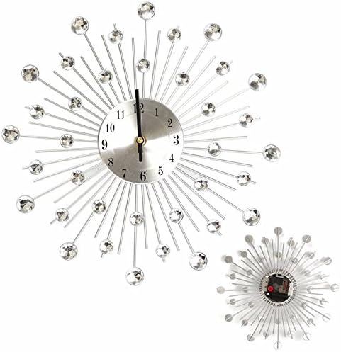 XIE@Excellent Quality12.80 in / 32.5cm(Diameter) Novelty Diamond Crystal Jeweled Beaded Sunburst Wall Clock Living Room Silver Wire Without Battery