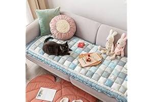 Yoovat Funny Couch Cover Magic Sofa Cover Garden Cotton Protective Couch Cover Plaid Cream-Coloured Large Plaid Square Pet Mat Bed Couch Cover (Square Lattice Light blue,70x210 cm/27.6x82.7 in)