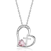 BAOWING I Am a Child of God Heart Cross Birthstone Necklace for Girls Baptism Gifts First Communion Gifts Easter Birthday Christmas Gifts Jewelry for Goddaughter Godchild Teens Girls Women
