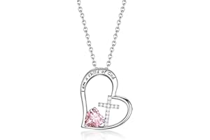 BAOWING I Am a Child of God Heart Cross Birthstone Necklace for Girls Baptism Gifts First Communion Gifts Easter Birthday Christmas Gifts Jewelry for Goddaughter Godchild Teens Girls Women