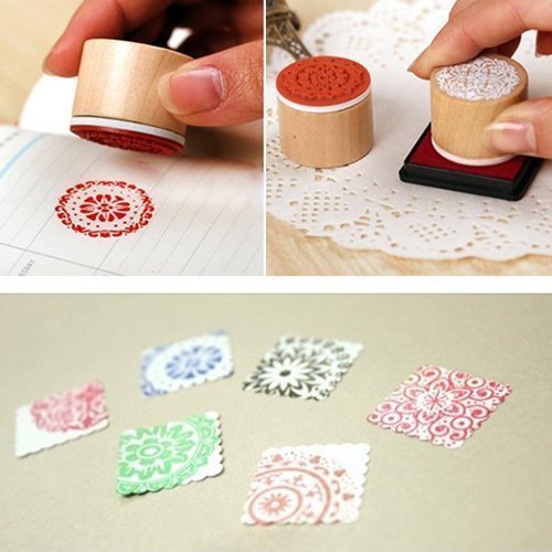12Pcs Wooden Stamps Floral Pattern Rubber Stamp Round and Square Lace Wooden Rubber Stamp for Scrapbooking and DIY Craft Card