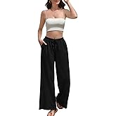 TopCrazy Womens Wide Leg Palazzo Pants Summer Flowy Pants Drawstring Elastic Beach Lounge Casual Trousers with Pockets