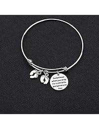 AKTAP - Pulsera doble para mamá, gemelos, joyería, a veces cuando oras por un milagro que Dios te da dos mamás de gemelos, regalo para gemelos, huella de pie, pulsera expandible
