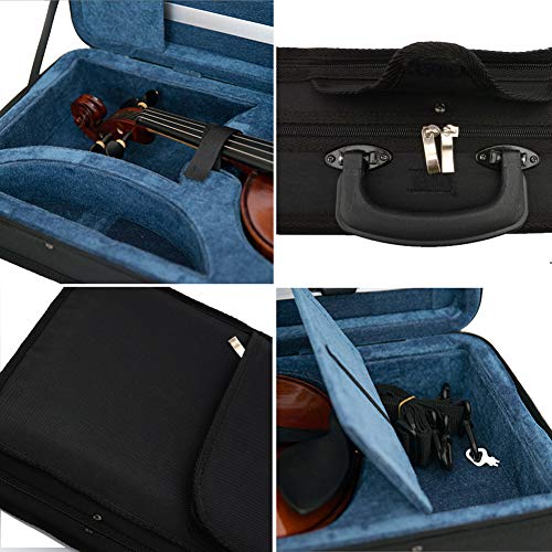 Violin Case 4/4 Full Size Acoustic Violin Oblong Case with Carry Strap for Beginner - Black - Thumbnail 2