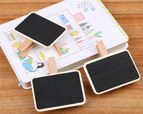 Dedoot 24pcs Rectangle Chalkboard Decorative Wooden Chalk Board Clip, Message Chalk Board Signs Labels Clips for Wedding Kitchen Party Decor Note Taking