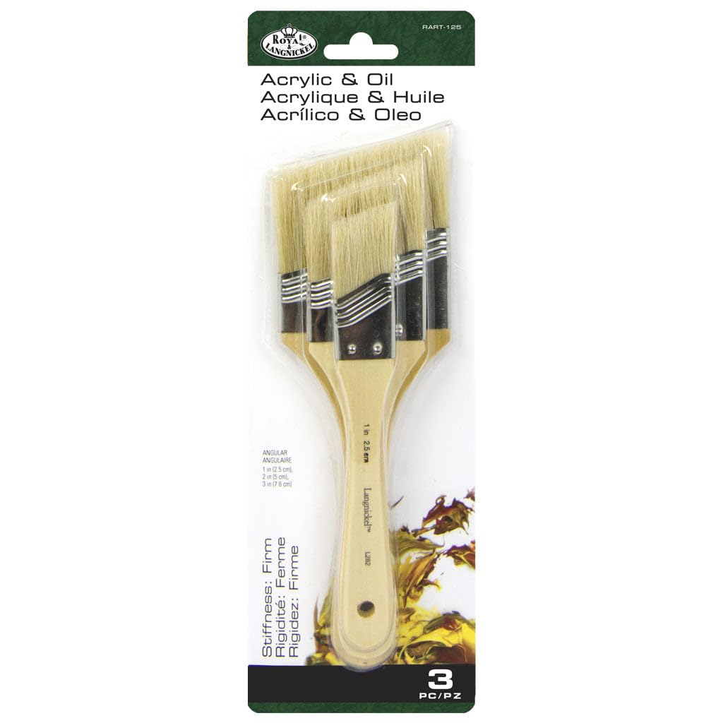 Royal and Langnickel Large Area Brush Set - Angular White Bristle Stiff 3 Pack, RART-125