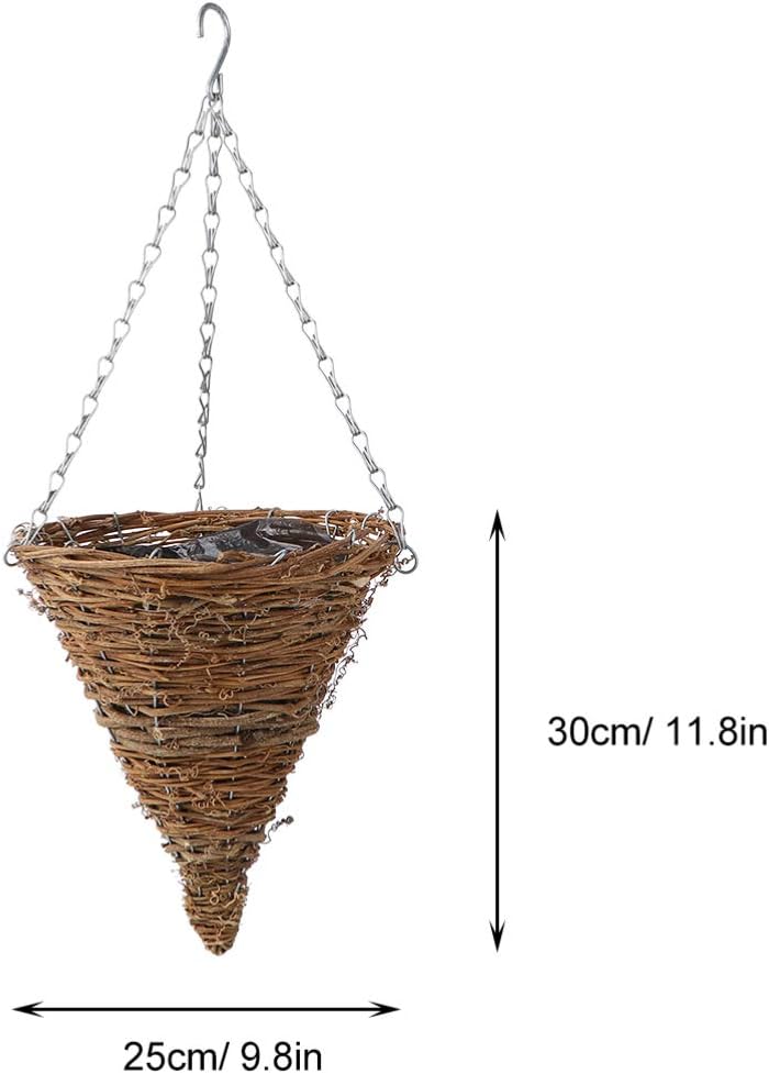 Yardwe Hanging Planter Rattan Cone Shape Plant Flower Pot Farmhouse Wall Flower Basket Fern Wicker Bird Nest Plant Pot Weave Herb Orchid Pot for Indoor Outdoor Garden Log Color: Garden & Outdoor