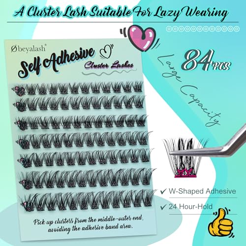 Self Adhesive False Eyelashes Clusters 84 Pieces Eyelash Extension Kit D Curl Pre Glued Eyelashes DIY Lash Extension Kit 8 – 14 mm Eyelash Extension Volume (Y14 D Curl 8-14mix)