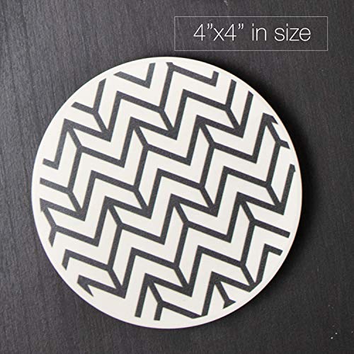 Coaster Set of 4 with Holder | Stone Drink Coasters Set, Chevron. Absorbent with Beautiful Wood Holder | Made of Ceramic with Cork Back, Absorbs Spills - Thumbnail 5