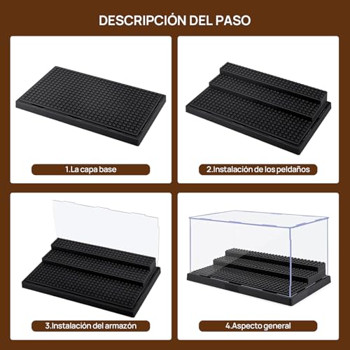 JoalGfda Grande Caja Expositora de Minifiguras para Bloques de Figuras de Acción, Caja Expositora Acrílica Transparente a Prueba de Polvo con 3 Escalones Móviles (negro-2PACK)