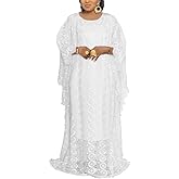 HD Women's Solid Color Lace Kaftan Dress Embroidery Rhinestone Evening Party Gown Plus Size