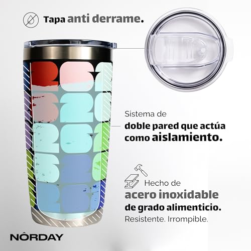 NORDAY | Termos para Café Tumbler 20 oz Selección Mexicana Oficial FIFA 2026 | Vaso Térmico Acero Inoxidable 600 ml | Tapa Antiderrame | Frío 24h Caliente 8h | Licencia Oficial MX Clásico (Multicolor)