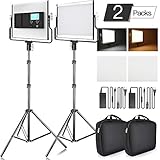 FOSITAN LED Video Light with 2M Stand Bi-Color 3960 Lux 200 SMD CRI 96+ U-Bracket LCD Display Metal Shell Video Lighting Kit for Studio Photography Shooting (2 Packs)