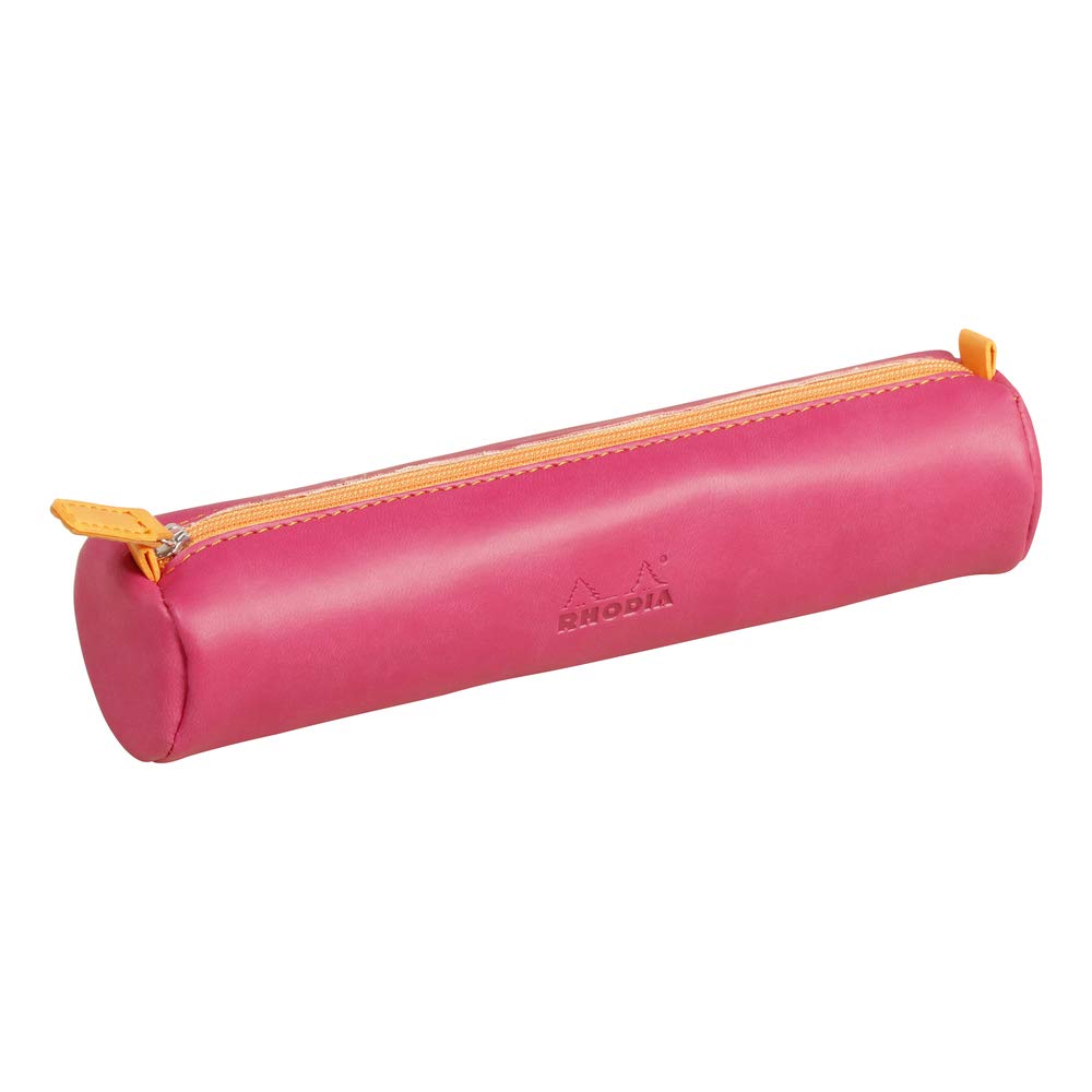 RHODIA 318992C - Raspberry Rhodiarama Round Pencil Case - 21.5 x 5.5 cm - Genuine Orange Stitching - Ivory Jersey Interior - Faux Leather - Storage for Pens, Pencils, Markers, Small Supplies — image 1