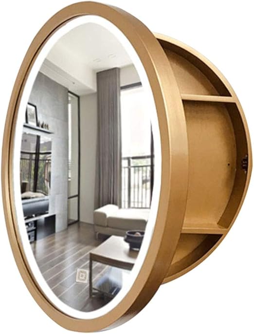 Amazon Com Mueble De Bano Redondo De Madera Maciza Espejo Armario De Pared Led De Almacenamiento Inteligente Antivaho Espejo Gabinete Puerta Abierta Madera Madera 60cm Home Kitchen
