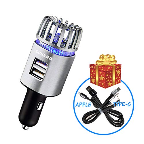 SUUKAA 2 in 1 Negative Ion Car Air Purifier with 2 USB Ports,Air Cleaner Freshener Refesher for 12V Vehicle,Effectively Remove Bad Odors,Smoke,Dust,Pollen,Pet Smell,Food Smell,Bacteria,Aller