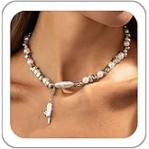 BOOZIQ Pearl Choker Necklaces for Women Chunky Gold Beaded Pearl Necklaces Charm Pearls Choker Necklace Vintage Statement Necklace Dainty Y2K Jewelry Boho Prom Jewelry Gift for Women