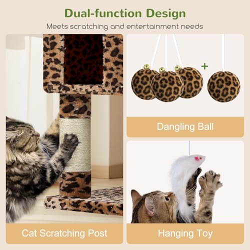 Globlazer Leopard Cat Tree XXL 209 cm with 3 Padded Perches, 2 Niches, Large Platforms, 2 Baskets, Plush Toys, Huge, Stable Cat Trees for 3-5 Cats Indoor (F82, Leopard)