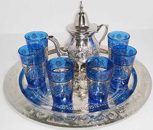 Moroccan Tea Serving Tray Set 1 TEAPOT 6 GLASSES 1 Tray Turkish Middle East