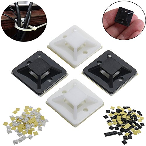 CoCocina 100Pcs/Pack 20X20Mm Self-Adhesive Zip Tie Cable Wire Mounts Clamps Wall Holder - White - Thumbnail 2